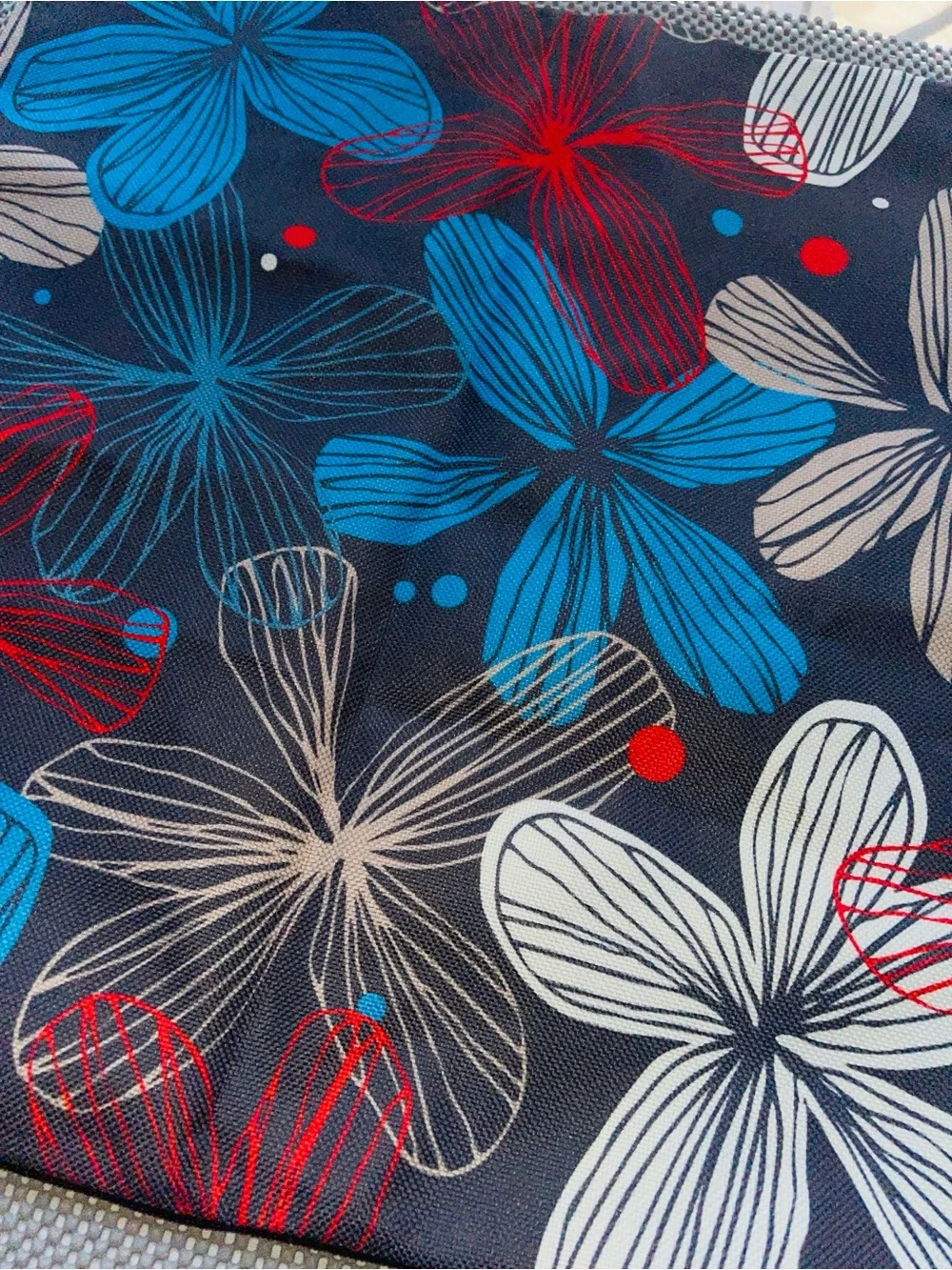 Navy Floral Pillow Cover  with Blue & Red Blooms 20x20 Zipper NWOT